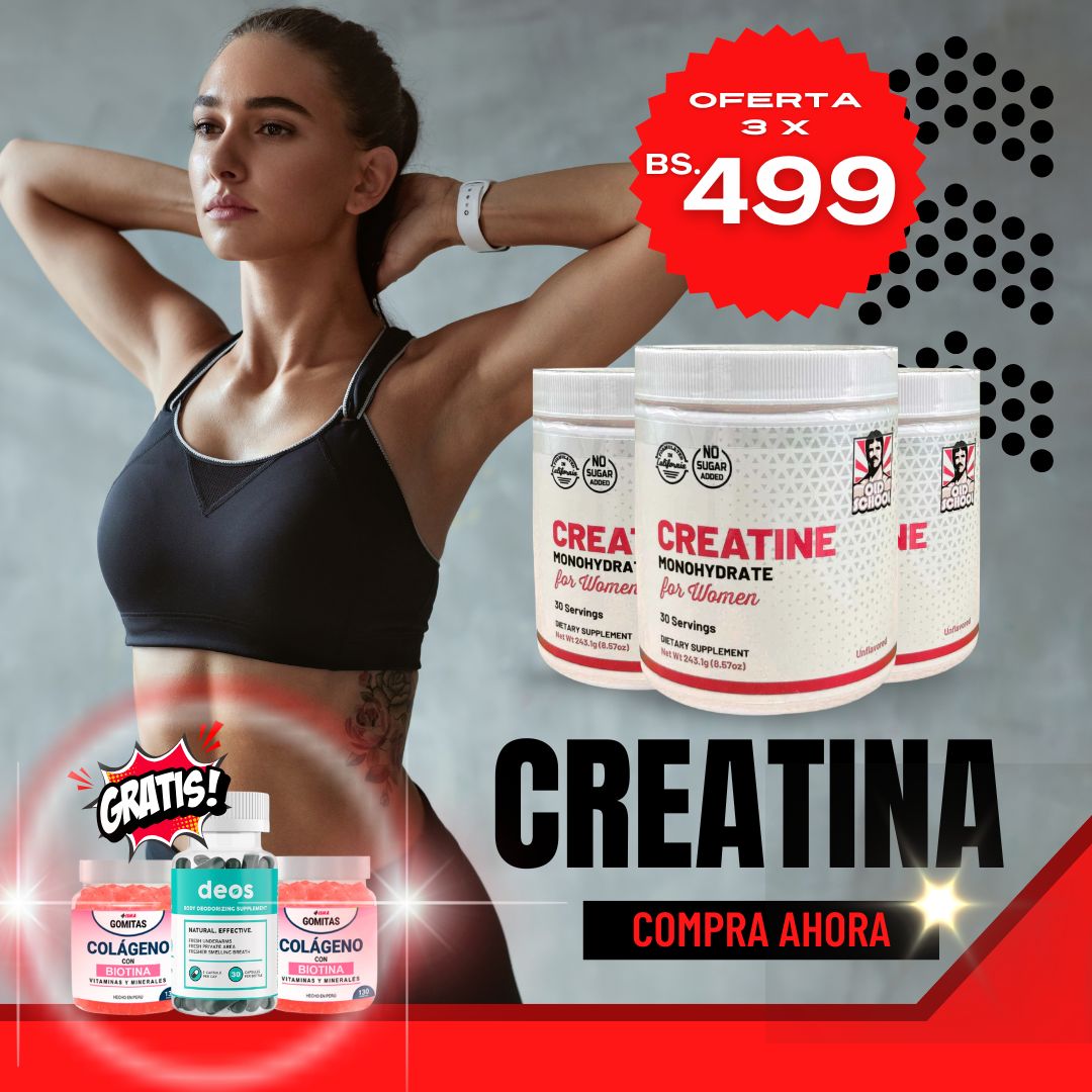SUPER COMBO para mujeres Creatina Monohidratada + regalo 2 frascos de gomitas funcionales + Deos