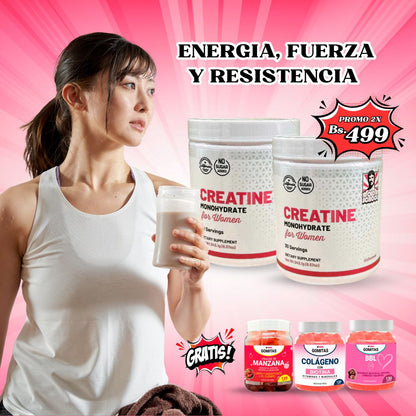 Promo 2 Creatinas + regalo 1 frasco de Gomitas BBL + 1 frasco de Colágeno + 1 frasco de Vinagre de manzana