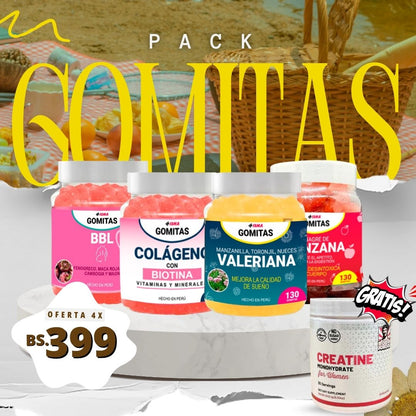 SUPER COMBO Gomitas de Vinagre manzana + Valeriana + BBL + Colágeno + regalo 1 frasco de Creatina