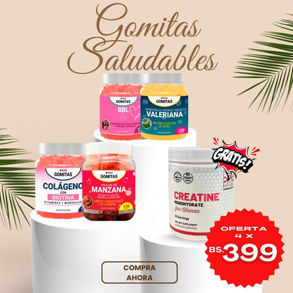 SUPER COMBO Gomitas de Vinagre manzana + Valeriana + BBL + Colágeno + regalo 1 frasco de Creatina