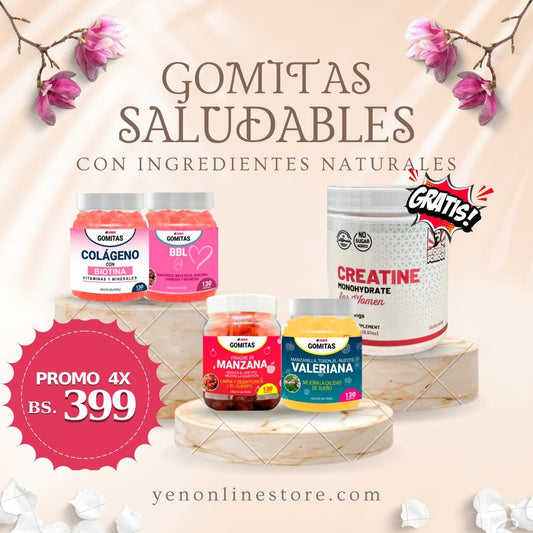 SUPER COMBO Gomitas de Vinagre manzana + Valeriana + BBL + Colágeno + regalo 1 frasco de Creatina