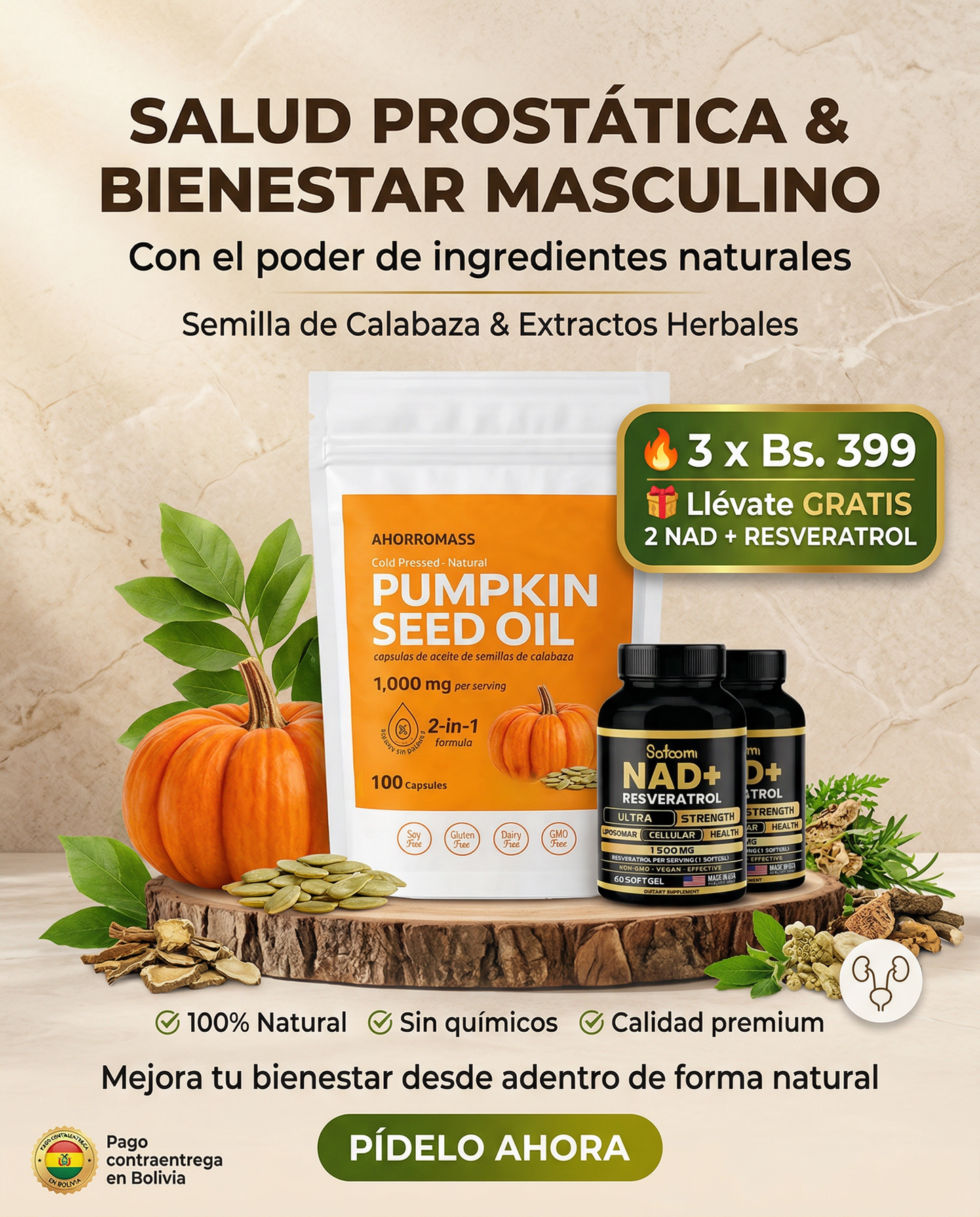 PUMPKIN SEED OIL - ELIMINA LAS MOLESTIAS AL ORINAR + NAD
