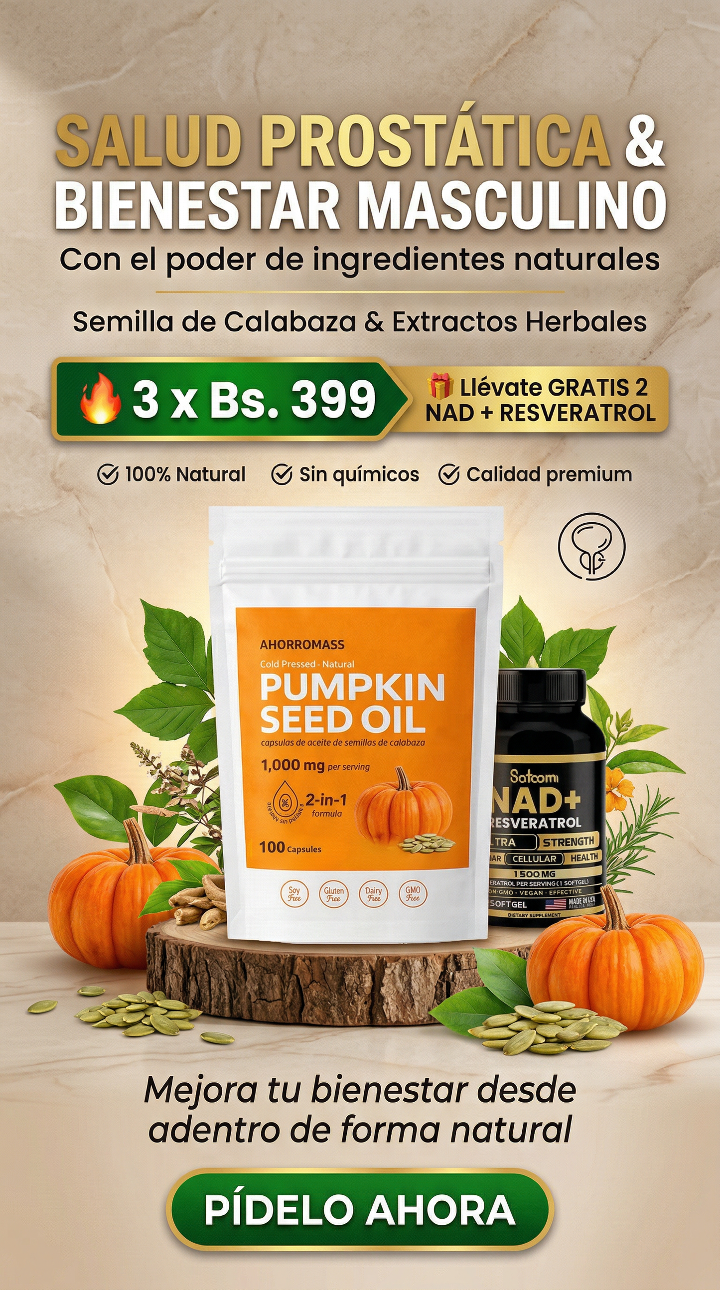 PUMPKIN SEED OIL - ELIMINA LAS MOLESTIAS AL ORINAR + NAD
