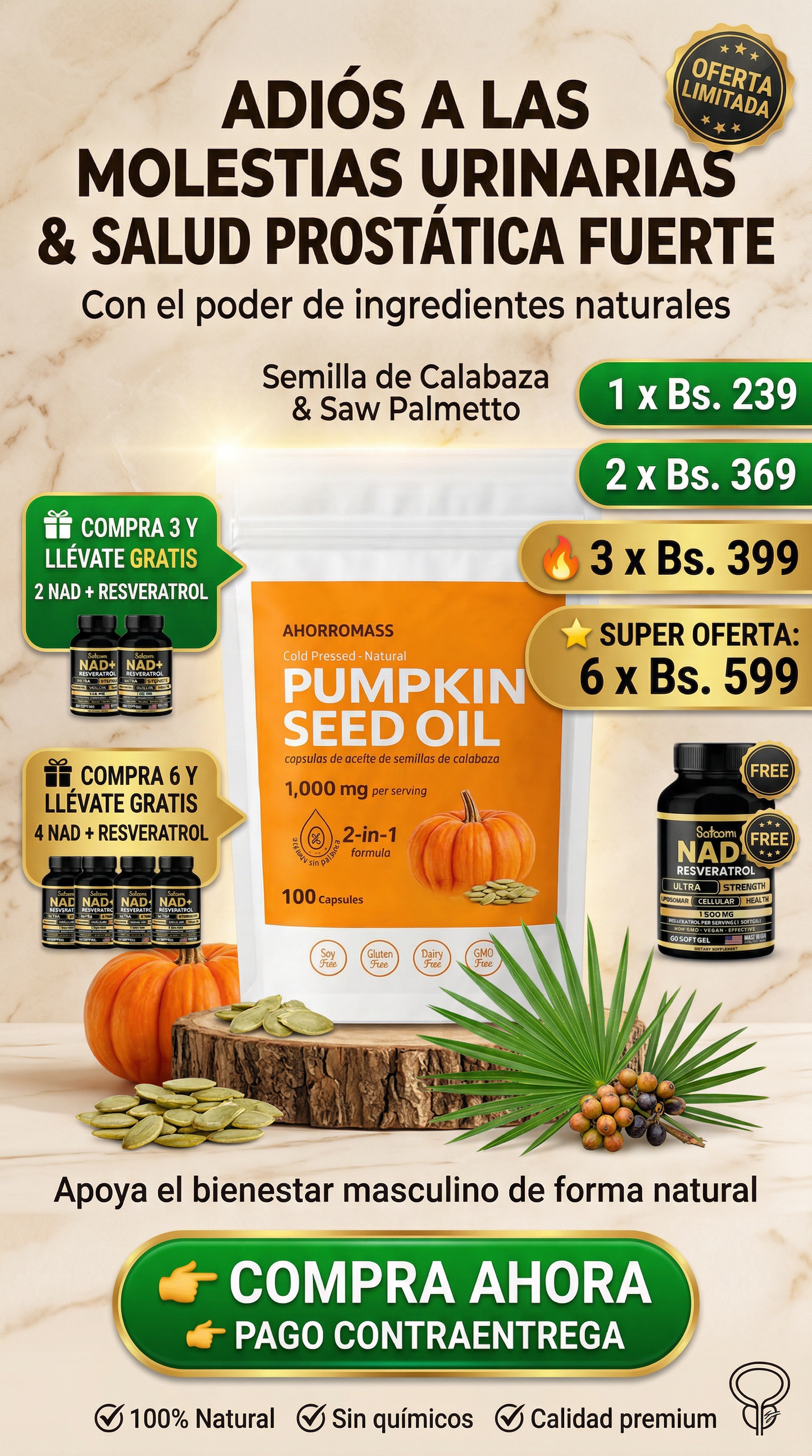 PUMPKIN SEED OIL - ELIMINA LAS MOLESTIAS AL ORINAR + NAD