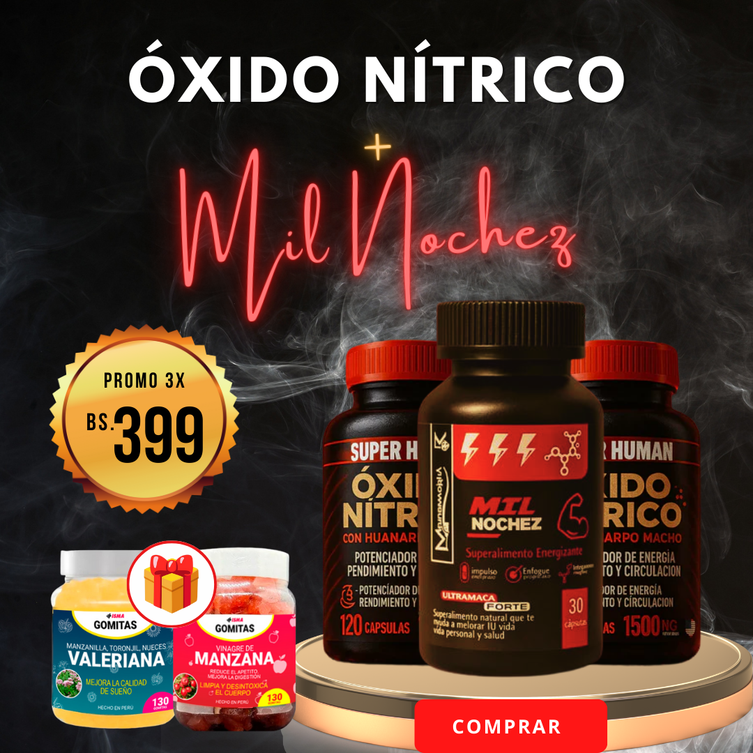 PROMO 2 OXIDOS NITRICOS +1 MIL NOCHEZ + REGALO 2 GOMITAS FUNCIONALES